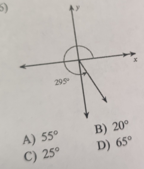 A) 55°
D)
C) 25° 65°