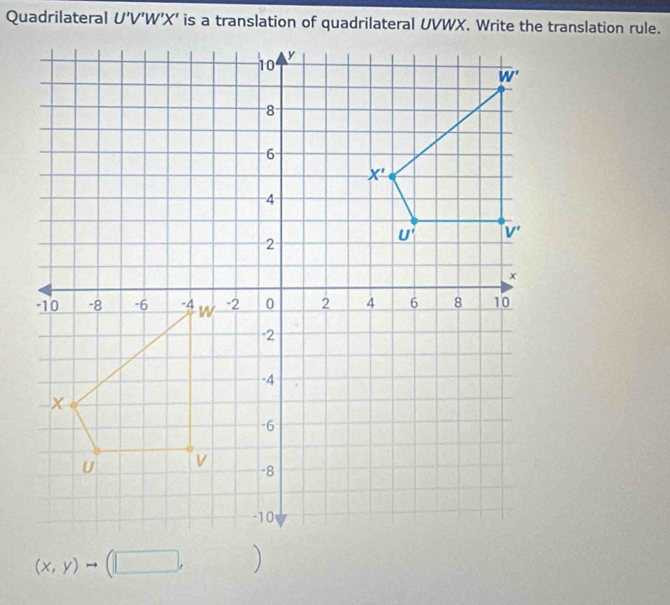 Quadrilateral U'V'W'X'
(x,y)to (□ ,