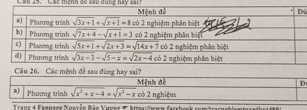 Cau 25. Các mệnh để sau dung hay sai?
ú
Trang 4 Fanpage Nguyễn Bảo Vương 9 https://www.facchook.com/tracnshismteanthpt489/