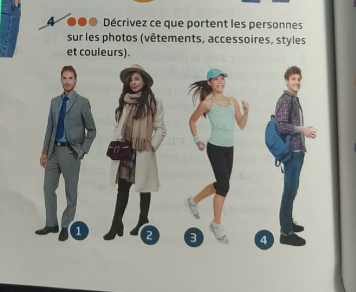 Décrivez ce que portent les personnes 
sur les photos (vêtements, accessoires, styles 
et couleurs).