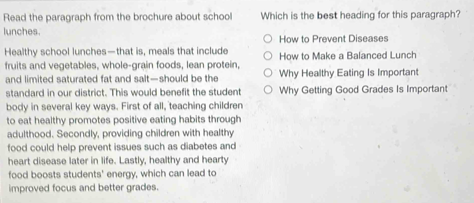 Solved: Read the paragraph from the brochure about school Which is the ...