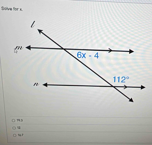 Solve for x.
19.3
12
10.7