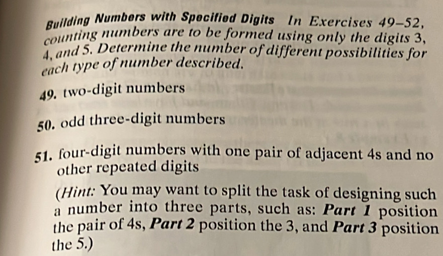 Solved: Building Numbers with Specified Digits In Exercises 49-52 ...