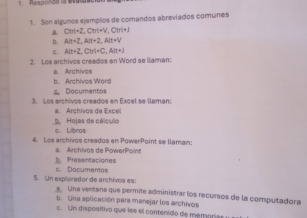Solved: Responde la evaluació 1. Son algunos ejemplos de comandos ...