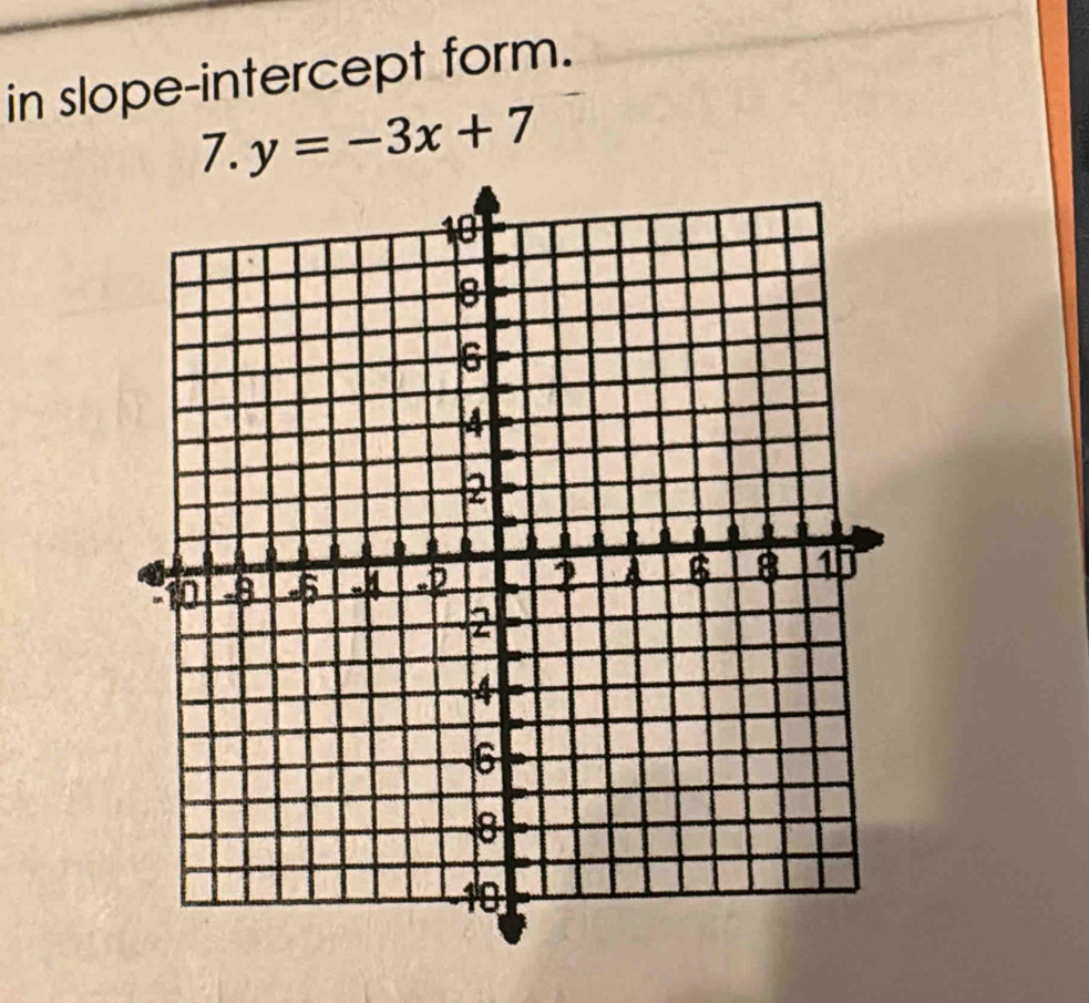 in slope-intercept form. 
7. y=-3x+7