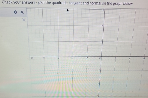 Check your answers - plot the quadratic, tangent and normal on the graph below 
6