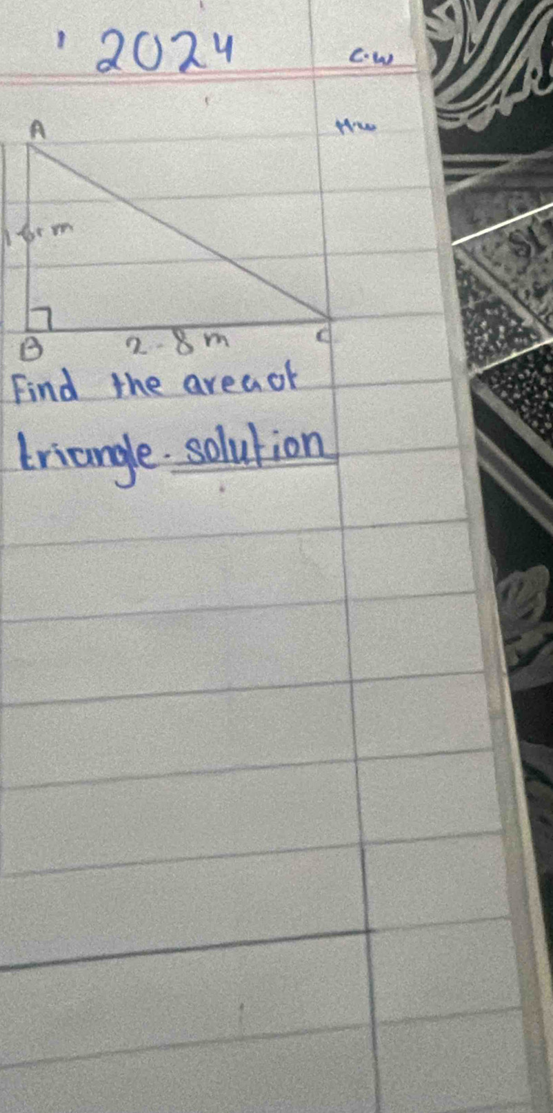 2024 C.w 
Find the areaof 
triangle solution