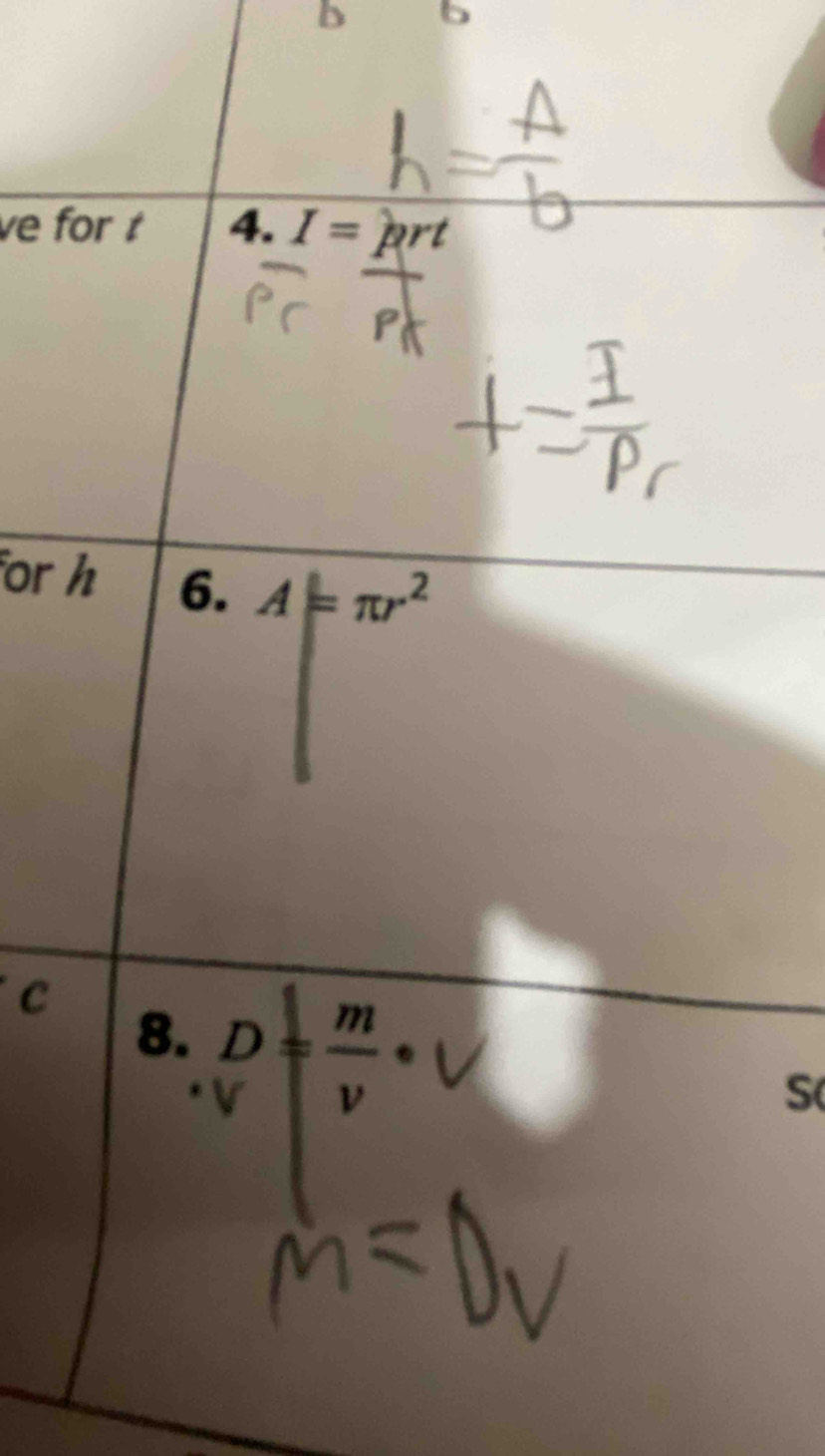 ve for t 4. I=prt
or h 6. A=π r^2
C
8. p = ' 
S(