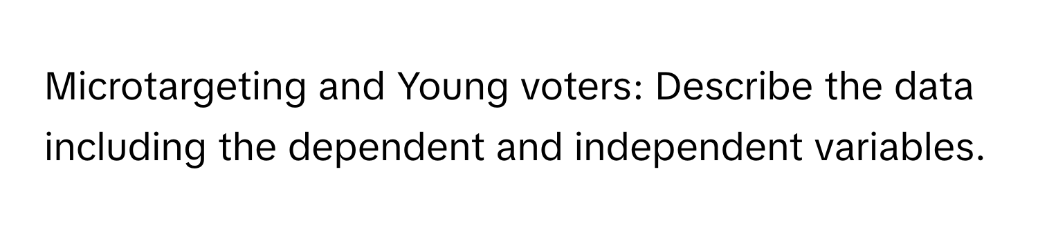 Microtargeting and Young voters: Describe the data including the dependent and independent variables.