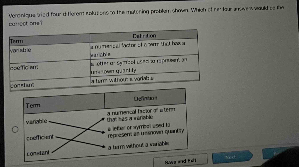 Solved: Veronique tried four different solutions to the matching ...