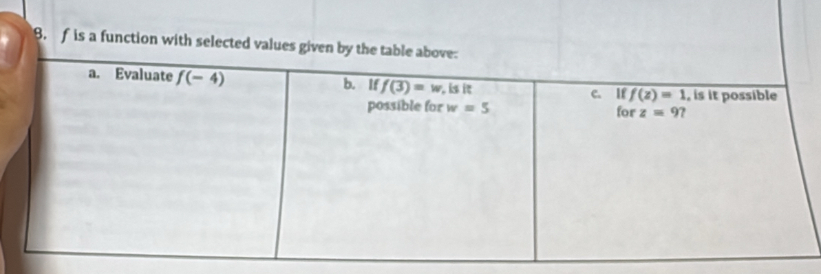 is a function with selected values