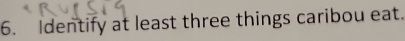 Identify at least three things caribou eat.