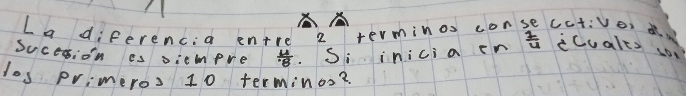 La diferenc:a entre 2 terminos consecct:vor d a 
Succsion is siempre frac 4^.8 Sì inicia en  1/4  icualts so 
dos primeros 10 terminos?