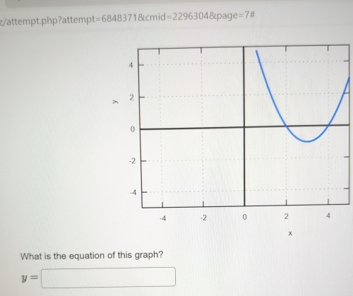 z/attempt.php?attemp t=6848371 cmid=22963048tpage=7ft
× 
What is the equation of this graph?
y=□