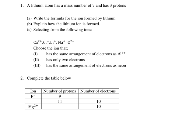 Solved: A lithium atom has a mass number of 7 and has 3 protons (a ...