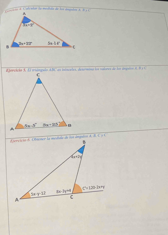 Eercicio 4. Calcular la medida de los ángulos A, B y C
C'