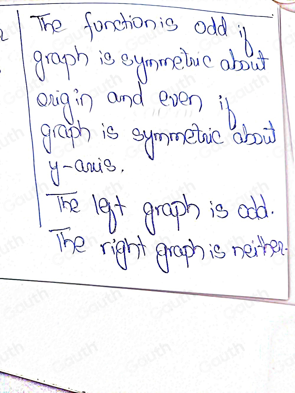 The forctionis odd ib 
graph is eymmeloc about 
onigin and even ib 
graph is symmebie about
y -anis, 
The leat graph is ond 
The right graph is necher