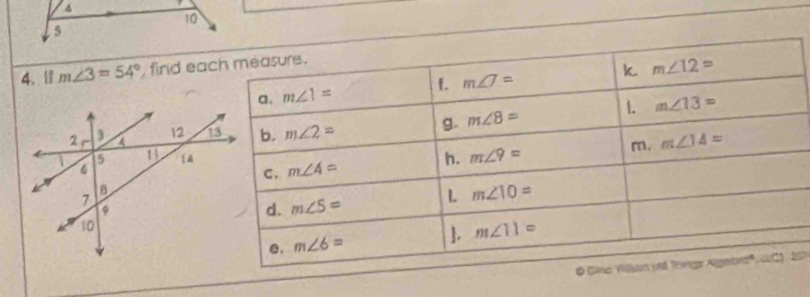 10
5
4. l m∠ 3=54° find ea
SP