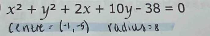 x² + y² + 2x + 10y - 38 = 0