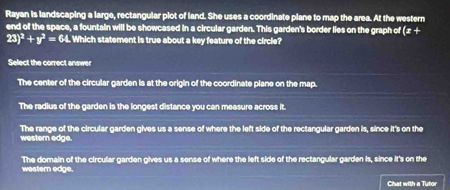 Solved: Rayan is landscaping a large, rectangular plot of land. She ...
