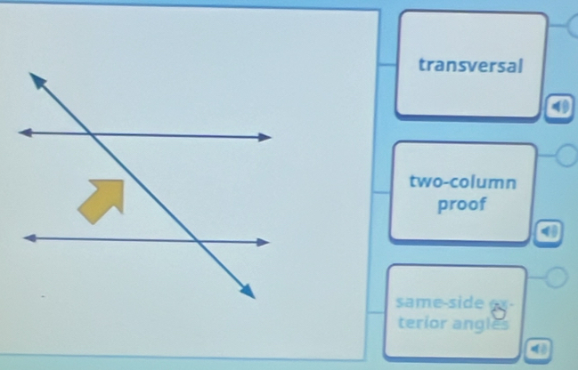 transversal
4
two-column
proof
sam e sid
terior angles