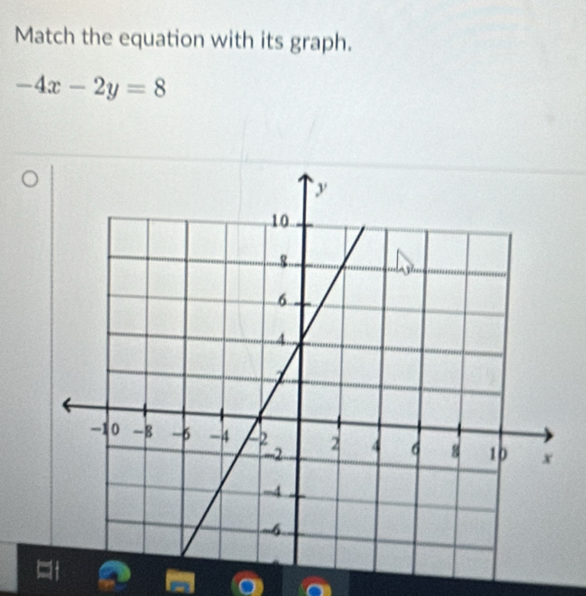 Match the equation with its graph.
-4x-2y=8