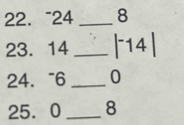 ~24 _
8
23. 14 _
|^-14|
24. ~6 _
0
25.0 _
8