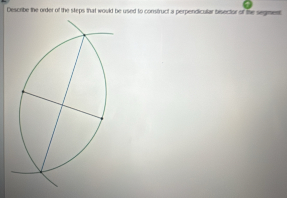 Describe the order of the steps that would be used to construct a perpendicular bisector of the segment