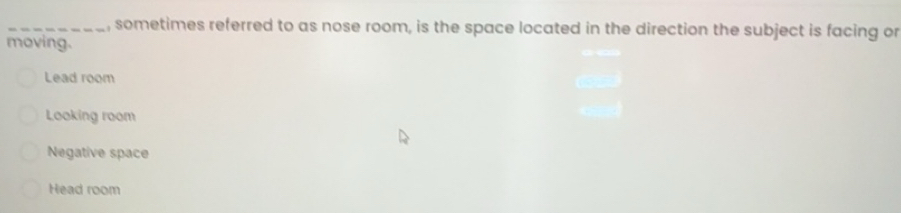Solved: sometimes referred to as nose room, is the space located in the ...