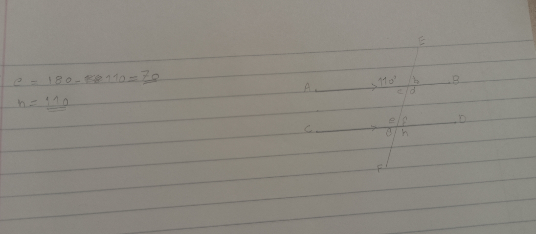 E
e=180-110=70
A
110° b B
e d
n=_ 110
e
D
C
8 h
F