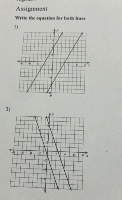 Assignment 
Write the equation for both lines