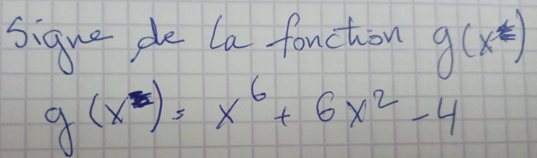 Sique de La fonction
g(x^(frac 1)2)
g(x)=x^6+6x^2-4