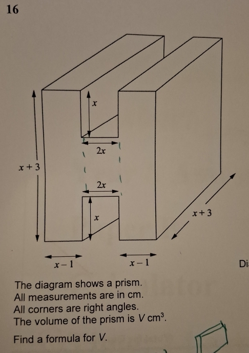 Solved: Di The diagram shows a prism. All measurements are in cm. All ...