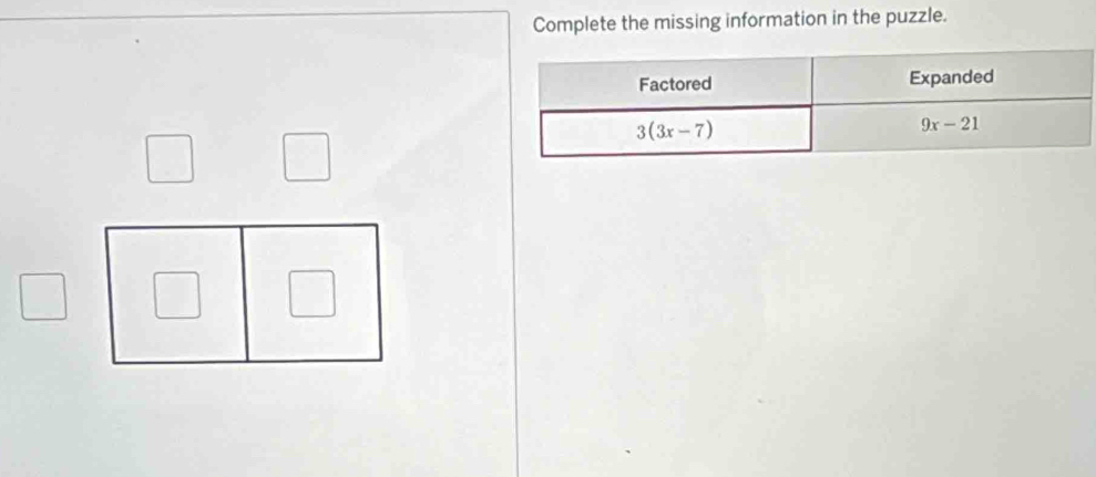 Complete the missing information in the puzzle.