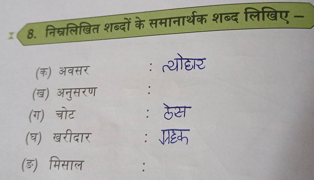 निस्लिखित शब्दों के समा