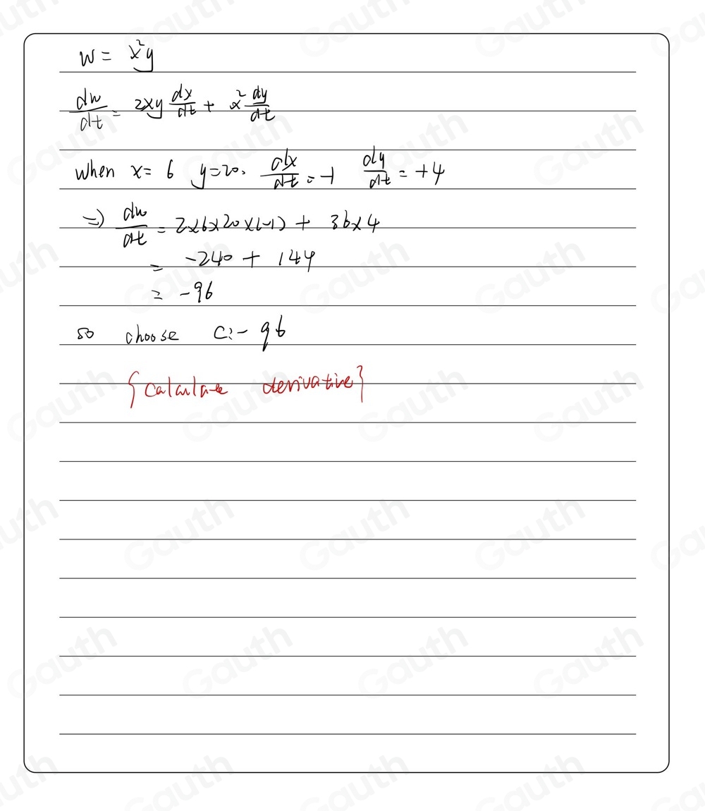 Solved: Functions w, x, and y are differentiable with respect to time ...