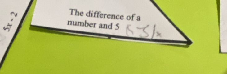 beginarrayr an2aendarray  
The difference of a 
number and 5
90°