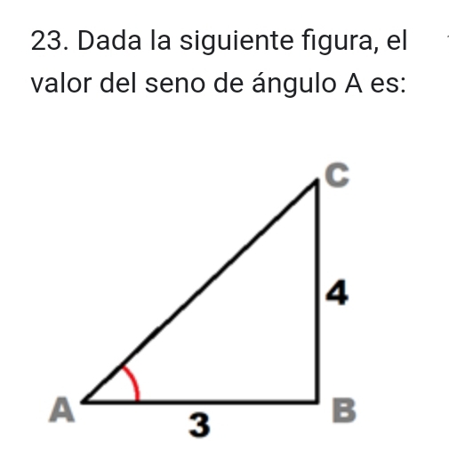 Dada la siguiente figura, el 
valor del seno de ángulo A es: