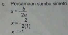 Persamaan sumbu simetri
x=- b/2a 
x=- 2/2(1) 
x=-1