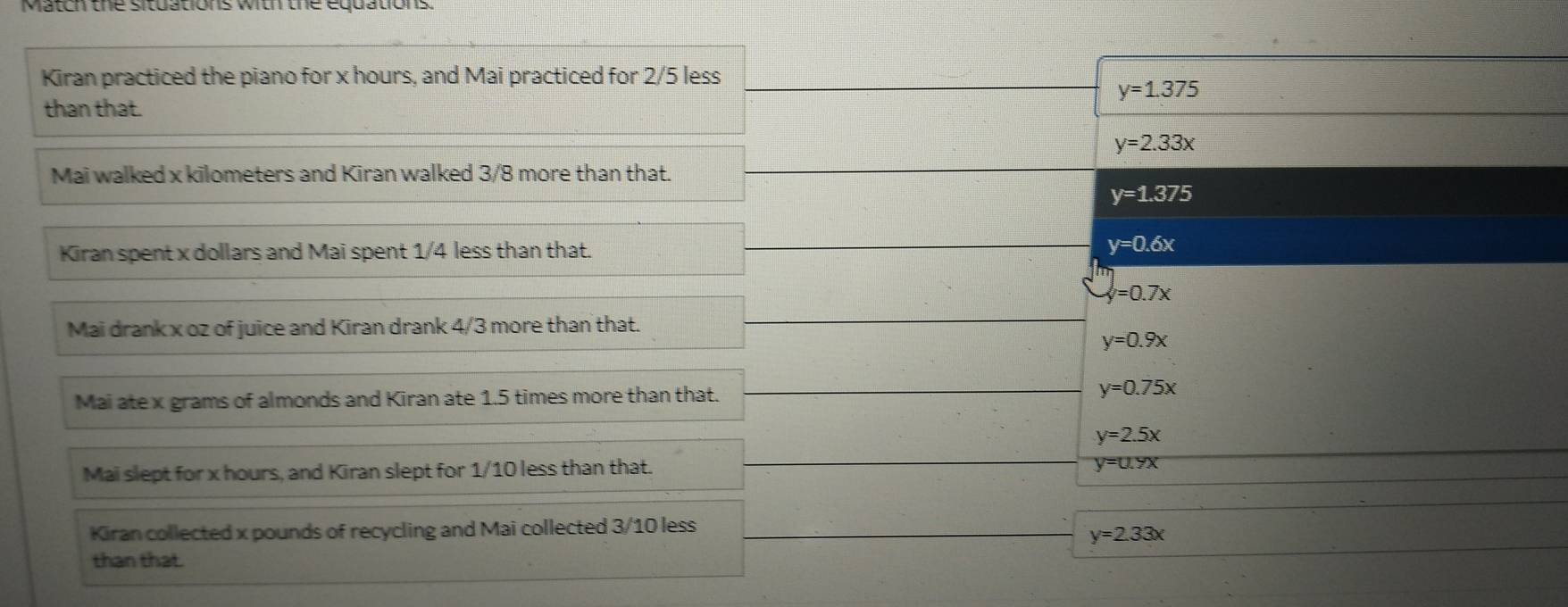 Match the situations with the equations.