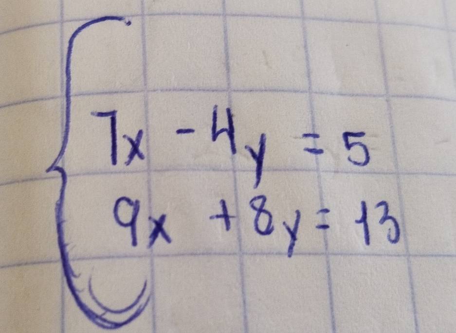 beginarrayl 1x-4y=5 9x+2y=12endarray.