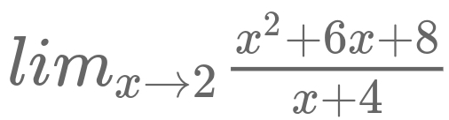 lim_xto 2 (x^2+6x+8)/x+4 