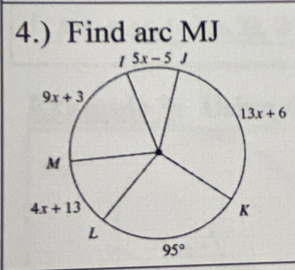 4.) Find arc MJ