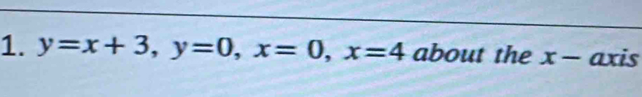 y=x+3, y=0, x=0, x=4 about the x - axis