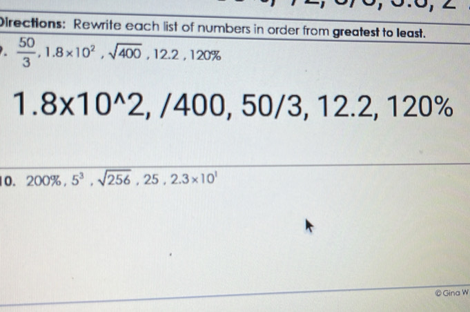 Solved: Directions: Rewrite each list of numbers in order from greatest ...