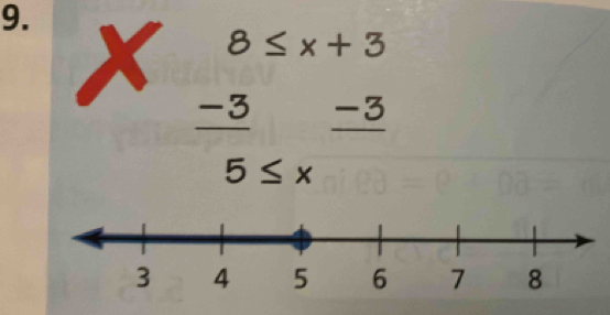 8≤ x+3
-3 -3
5≤ x