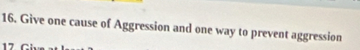 Give one cause of Aggression and one way to prevent aggression 
I