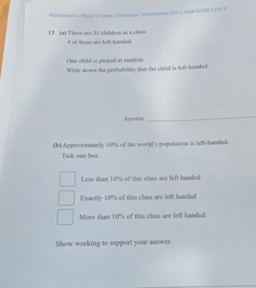 Solved: Mathematics Paper I | Non-Calcutator | Foundation Tlir | AQA ...