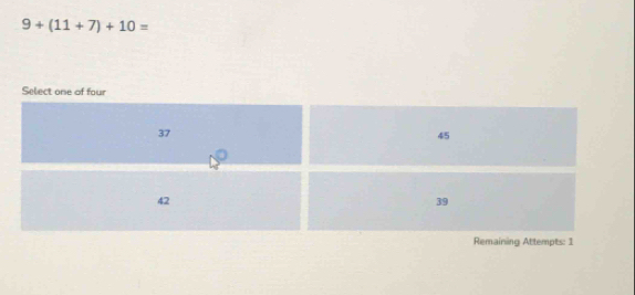 9+(11+7)+10=
Attempts: