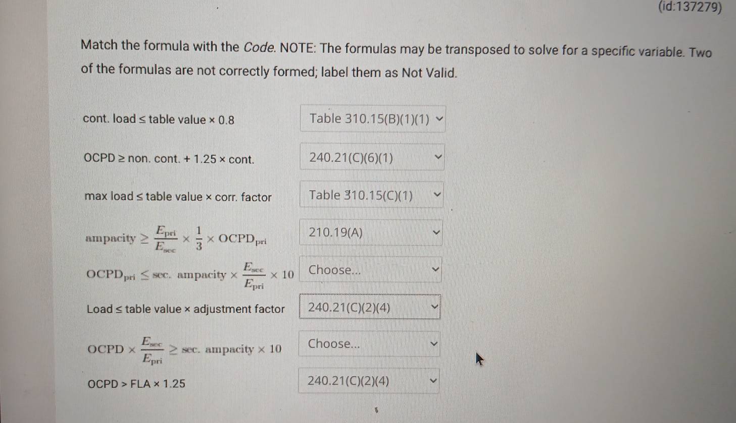 Solved: (id:137279) Match the formula with the Code. NOTE: The formulas ...